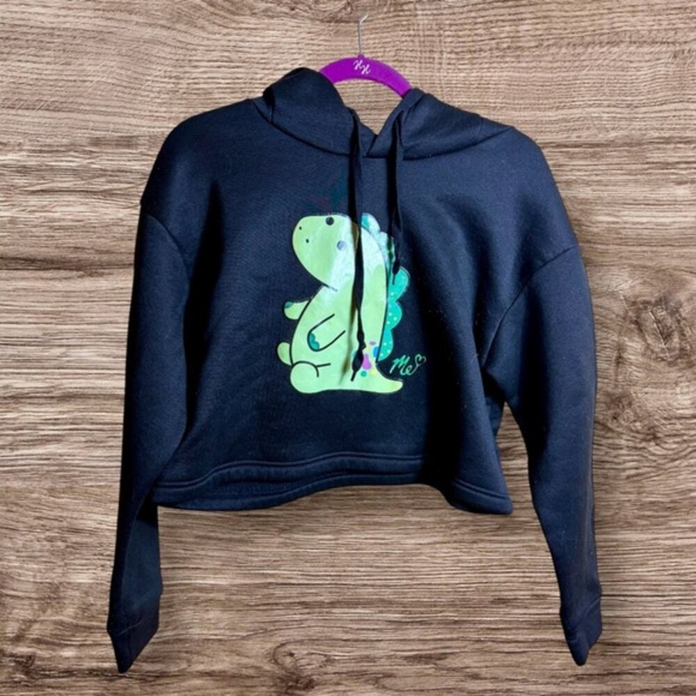 Moriah Elizabeth Pickle the dinosaur cropped black hoodie with ears 1XL